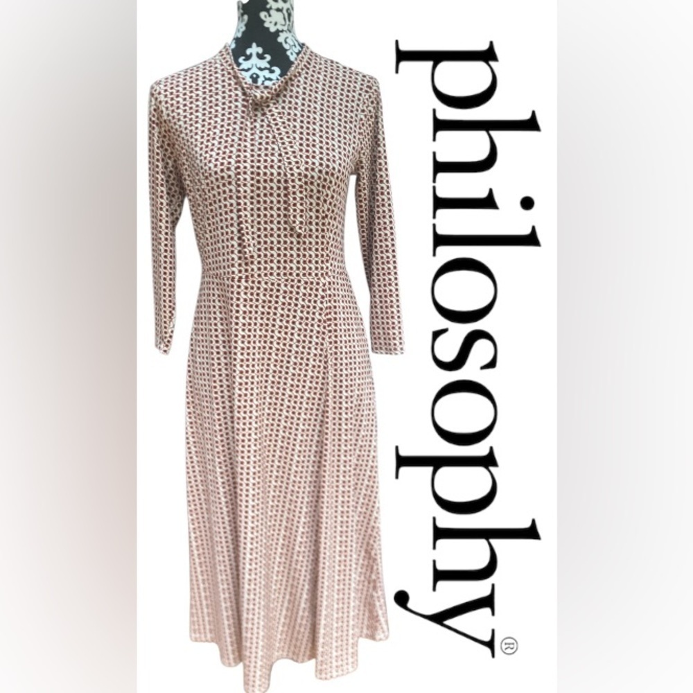 Philosophy Deep Red Cream Dress | Size Small‎ | Tie Neck | Work or Casual